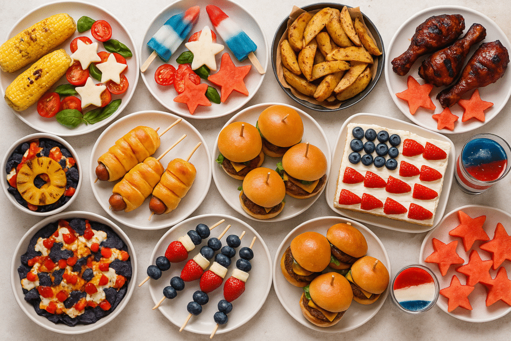 Assortment of various party food for 4th of July